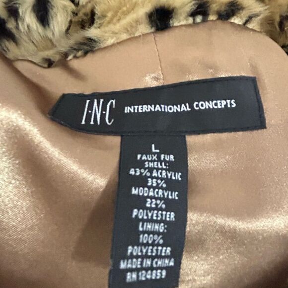 INC International Concepts Leopard Faux Fur Jacket Women Large Lined 3/4 Sleeve - Picture 3 of 5